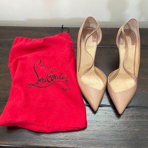 Christian Louboutin asymmetric pointed toe pump, nude, size 8.5